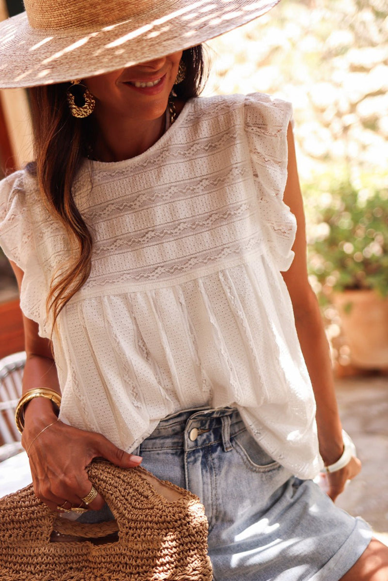 White Ruffled Lace Flowy Tank Top - Haven of Happiness