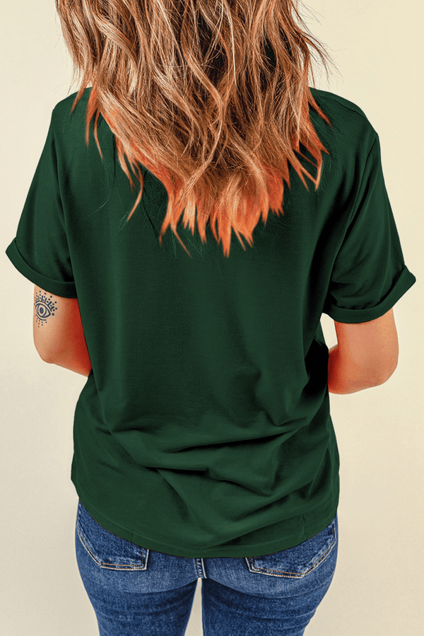 Green Rhinestone Four Leaf Clover Graphic St Patrick Crewneck Tee - Haven of Happiness