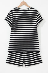 Black White Striped Short Sleeve Top and Shorts Set - Haven of Happiness